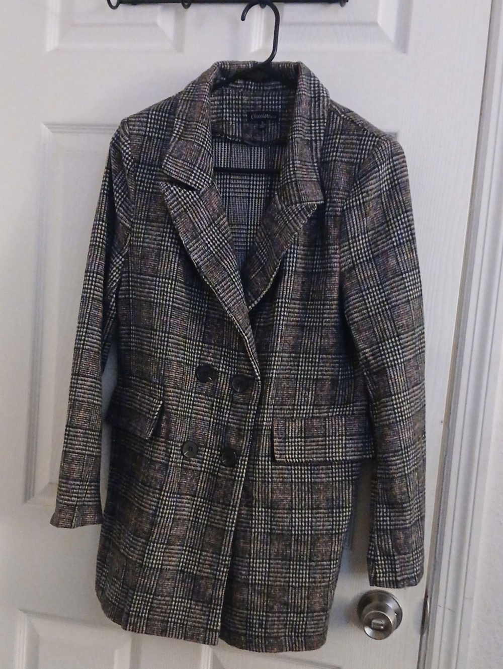 Chocolate Plaid Double-Breasted Blazer in Brown and Black